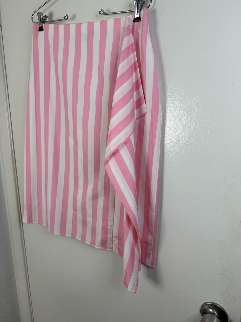 J.Crew, Thomas Mason, pink & white striped ruffle drape, cotton pencil skirt 8 - Picture 3 of 12